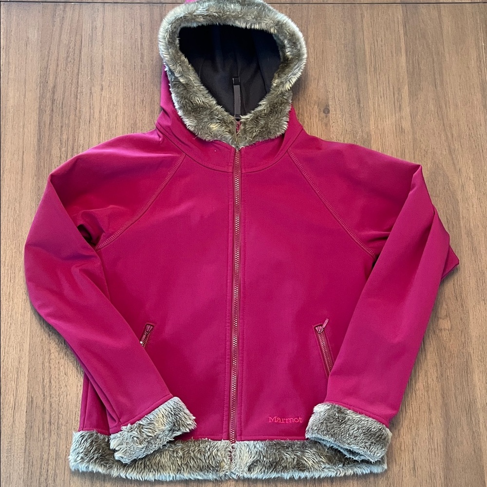Marmot Women's Pink Ski Jacket with Faux Fur